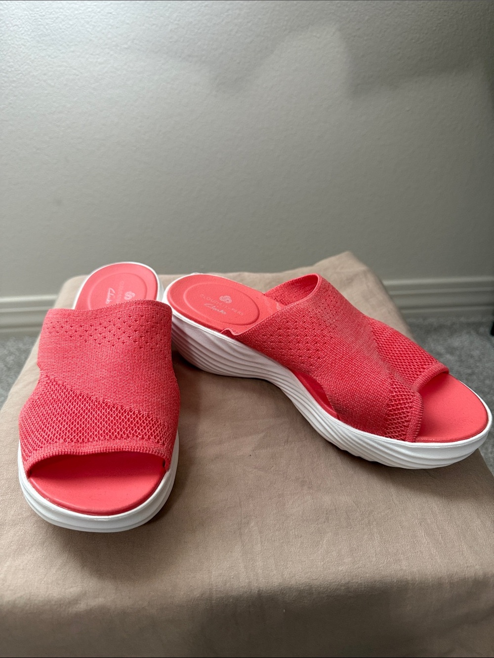 Cloudsteppers by Clarks Coral Knit Slide Mules with White Platform